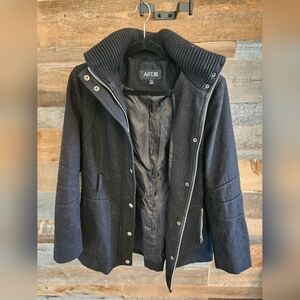 APT. 9 Black Wool Blend Zip & Snap Front Coat | Size M | Ribbed Collar
